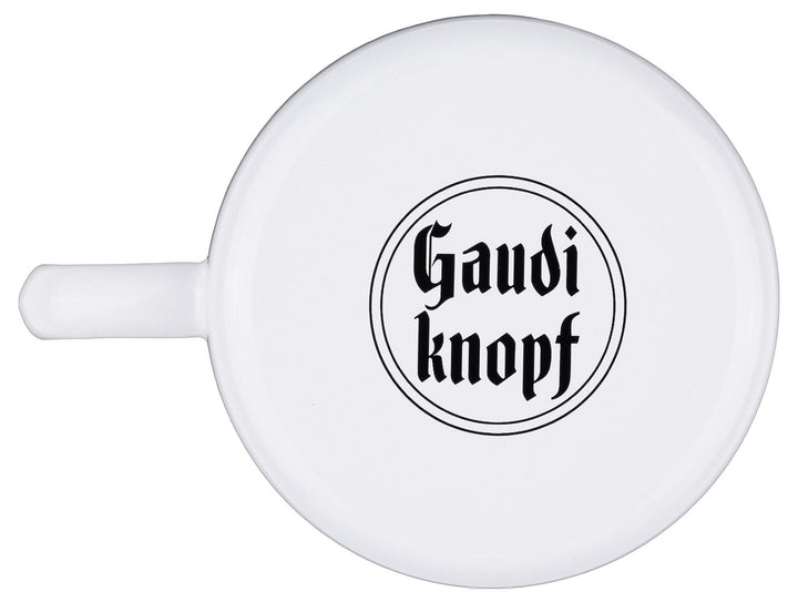 Unterseite des Gaudiknopf Emailebechers