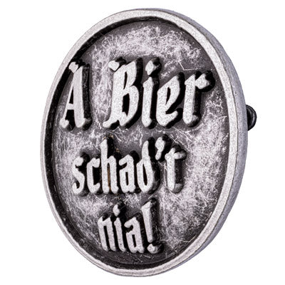anstecker mit spruch a bier schad't nia altsilber seitenansicht