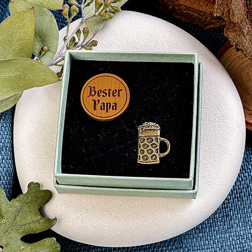 Bester Papa & Bierkrug altmessing Pin | Doppelpackerl