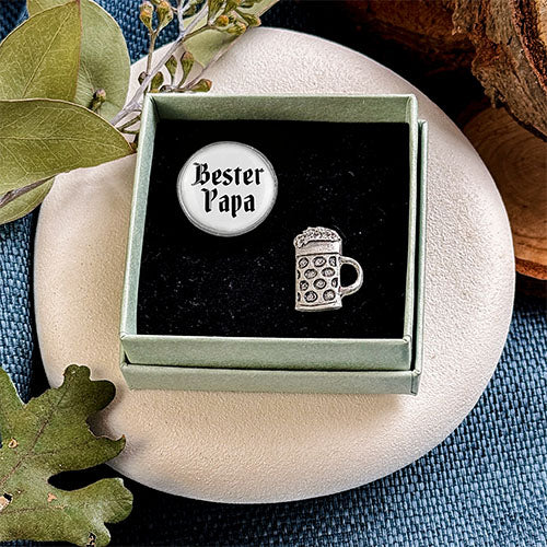 Bester Papa & Bierkrug altsilber Pin | Doppelpackerl schlicht