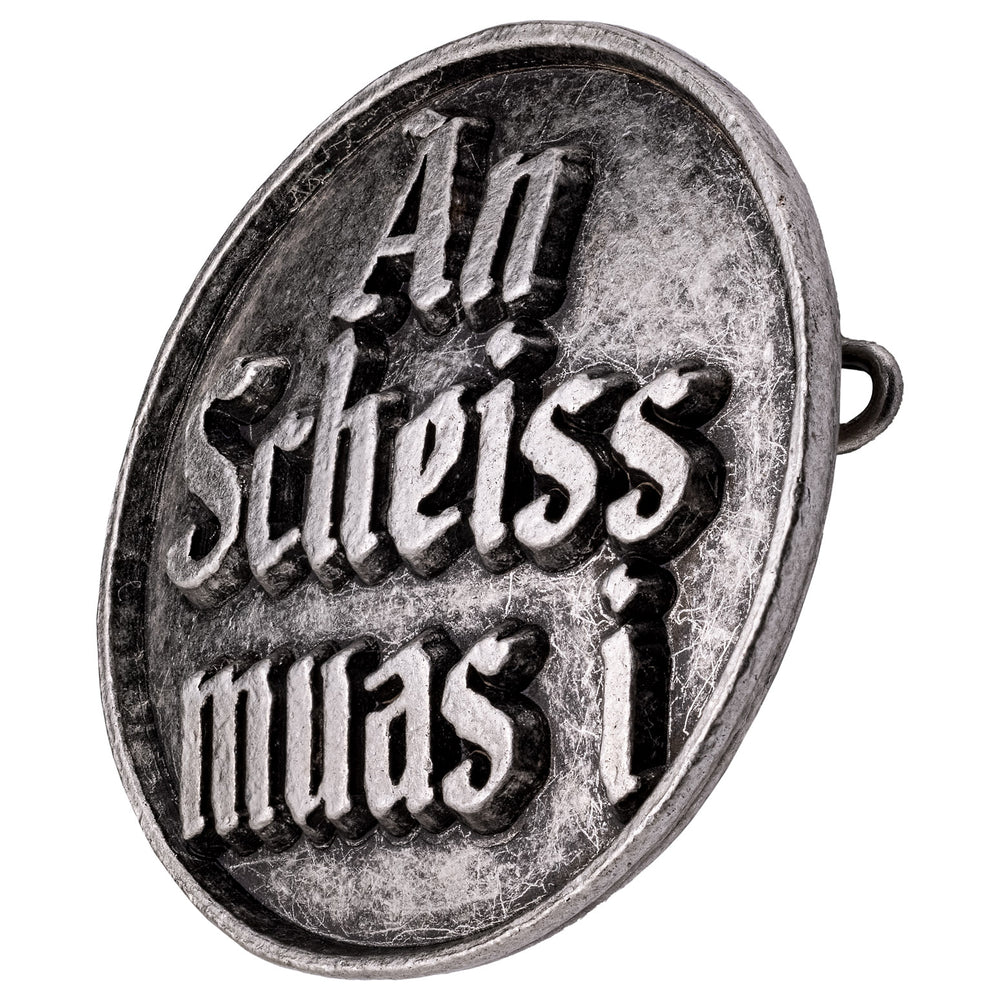 anstecker mit spruch an scheiss muas i altsilber rückseite