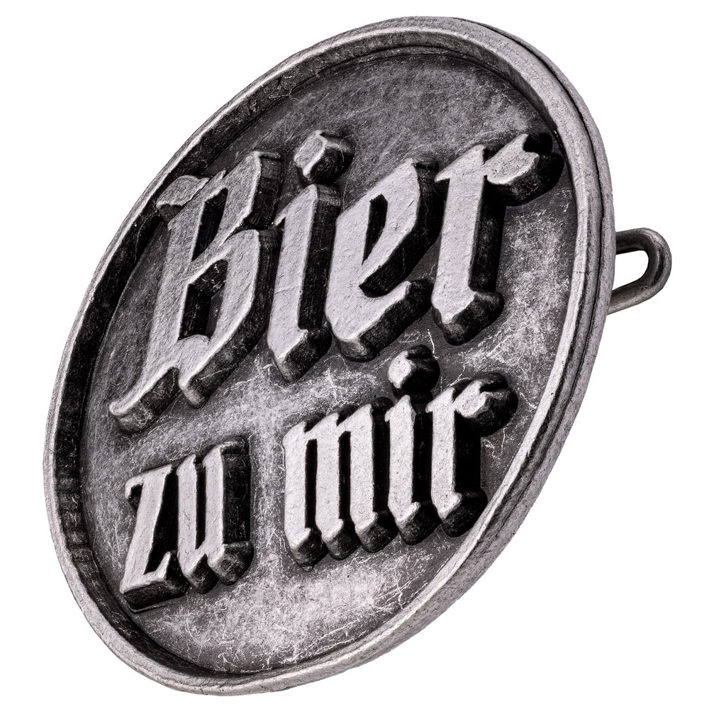 Anstecker mit Spruch  Bier zu mir altbilber Seitenansicht